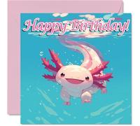 Axolotl Birthday Cards - Swim - Happy Birthday Card for Son Daughter Brother Sister Grandson Granddaughter Niece Nephew Cousin, 145mm Bday Greeting Cards