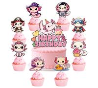 Axolotl Birthday Decorations Cake Topper - 25PCS Axolotl Party Decorations Cupcake Toppers Cute Animal Themed Cupcake Decoration Axolotls Party Decor Supplies for Kids Boys Girls Baby Shower