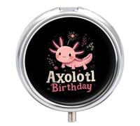 Axolotl Birthday Small Pill Organizer with 3 Compartments Travel Medicine Case Portable Round Vitamin Storage Box