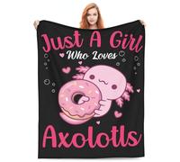 Axolotl Blanket for Adults Girls Kids Boys Axolotl Blanket Gifts 60" x 50" Flannel Pink Axolotl Cuddling A Donut Throw Blanket for Bed Living Room Sofa Couch Soft Warm Lightweight Cozy Axolotl Decor