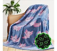 Axolotl Blanket for Kids Glow in The Dark Salamander Blanket Pink Cute Soft Cozy Blue Throw Blanket Gifts for Boys Teens Girls Toddlers Birthday