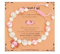 Axolotl Bracelet for Kids, Adjustable Pink Pearl and Natural Stone Charm Bracelet with Cute Axolotl Pendant, Inspirational Jewelry Gift with Positive Affirmation Card for Girls, Daughter