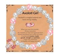Axolotl Bracelet with Positive Affirmation Cards, Pink Pearl Stretch Axolotl Bracelet for Girls, Charm Cute Kawaii Stuff Birthday Christmas Graduation Jewelry Gift for Daughter Granddaughter Niece