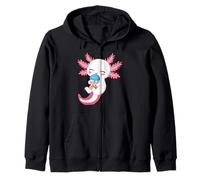 Axolotl Bubble Boba Tea Anime Cute Kawaii Axolotl Zip Hoodie
