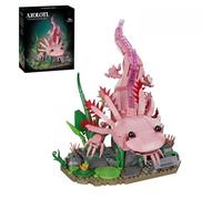 Axolotl Building Block Set, 998 PCS Pink Axolotl Animal Building Kits with Stone Plant Display Base, Cute Marine Animal Collection Display Model Movable Joints, Creative Desk Decor, Gift for Aduld