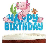 Axolotl Cake Topper - Boys & Girls Party Decorations - Pink Glitter Cute Cartoon Axolotl Birthday Cake Decorations
