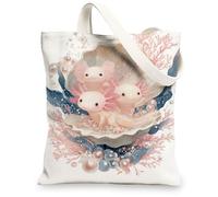 Axolotl Canvas Tote Bags, Cute Creature Design Reusable Grocery Bags, Fanciful Pastel Art Lightweight Washable Shoulder Bag, Pastel, 13x15 Inch