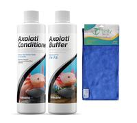 Axolotl Care Kit- Axolotl Conditioner 250ml & Buffer 250ml Including Trinity Treats Microfiber Cleaning Cloth, Axolotl Care Kit for Tank Supplies & Accessories for Healthy Water in Aquarium or Tank