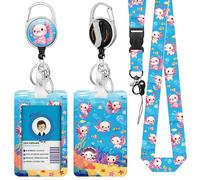 Axolotl Cartoon Lanyard for ID Badge, Cute Salamander ID Badge Holder with Retractable Reel Clip, Gifts for Friends, Identity Badge Cover Case Protector for Student Teacher