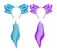 Axolotl Costume Toys, 2 Pack Axolotl Headband with Tails Animal Costumes for Girls Boys Halloween Dress Up Christmas Birthday Party Favors (Purple+blue)