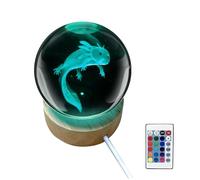 Axolotl Crystal Ball Night Light, 3D Axolotl Glass Ball Night Lamp with Woodern Base 6 CM Axolotl Crystal Ball Lamp 16 Color with Remote for Bedroom, Living Room, Tabletop (6CM)