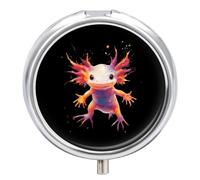 Axolotl Cute Funny Round Pill Organizer Travel Pharmacy Box Portable Medicine Case with 3 Compartments