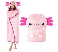 Axolotl Cute Wearable Blanket, Wearable Oversized Hoodie Blanket, Super Soft Warm Cozy Plush Flannel Fleece & Sherpa Hoodie Throw Cloak Wrap, Axolotl Present for Women Adults and Kids, 152x127cm
