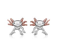 Axolotl Earrings for Women Sterling Silver Rose Gold Cute Axolotl Friendship Mexican Earrings Dainty Charm Unique Animal Stud Earring Kawaii Halloween Gifts, Sterling Silver, Cubic Zirconia