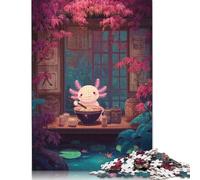 Axolotl Eating Noodles Adults Fun 300 Pieces Wooden Jigsaw Puzzles Stress Relief Education Game Home Decoration Toy Intellectual Game Relaxation And Intelligence 300pcs (40x28cm)