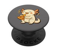 Axolotl eating pizza, cute kawaii-style gift, funny axolotl PopSockets Adhesive PopGrip