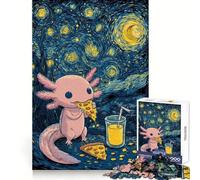 Axolotl Eating Pizza Under Starry Night Jigsaw 1000 Pieces for Teenagers Analytical Skill Mindful Leisure Tight Join Holiday Treat (50x75cm)