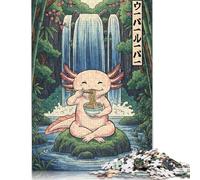 Axolotl Eating Ramen by Waterfall Puzzle for Adults And Teenagers 1000 Pieces Wooden Puzzle Jigsaws for Adults Puzzle Gifts 1000pcs (75x50cm)
