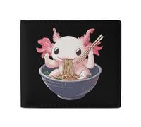 Axolotl Eating Ramen Noodles Billfold Wallet Leather Purse Cute Card Holder Clutch for Business Travel