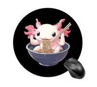 Axolotl Eating Ramen Noodles Round Mouse Pad with Non Slip Rubber Base Waterproof Mousepad for Laptop Computer Office