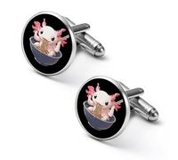 Axolotl Eating Ramen Noodles Shirt Cufflinks Round Cuff Links for Business Wedding Party Father's Day Gift 1.7cm