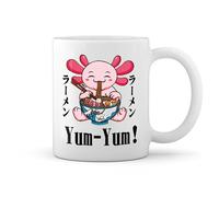 Axolotl Eating Ramen Yum Fun Yum New Trend Fun Lustig White Coffee Mug