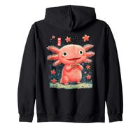 Axolotl Eating Stars Red Japanese Style Zip Hoodie