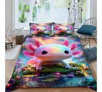 Axolotl Fantasy 3 Pieces Duvet Cover,3D Printed Animal Theme Wildlife Bedding Set,2 Pillowcases,Hidden Zipper,Microfiber Quilt Cover,King(220x240cm)