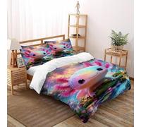 Axolotl Fantasy Bedding Set 3D Digital Printing Animal Theme Wildlife Duvet Cover Set 3 Pieces Microfiber Comforter Cover Universal for All Seasons with Pillowcase Double(200x200cm)