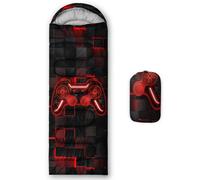 Axolotl Gamepad Sleeping Bag,3 Season Warm and Cool Weather Game Console Sleeping Bag for Boys Teens Men,Waterproof Geometry Hexagonal Honeycomb Sleeping Bag for Traveling,Outdoors Camping,Red,Black