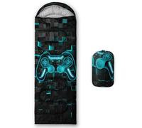 Axolotl Gamepad Sleeping Bag, Teal Gaming Camping Bag for Boys Kids, Game Console Geometric Lightweight Warm Portable Outdoor Indoor-Waterproof Cold Weather Resistant for Camping Hiking, Teal Black