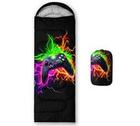 Axolotl Gaming Sleeping Bag for Boys Girls Kids,Gamepad Waterproof Portable Camping Bag,3 Season Warm Cool Weather Lightweight Compact Camping Essentials Gear for Travelling Hiking Green Purple Orange