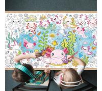 Axolotl Giant Kids Coloring Poster - 35.5 x 72 inches Pink Cute Salamander Tablecloth Coloring Activity for Kids Birthday Party Games, Large Undersea World Coloring Poster for Classroom Party Decor