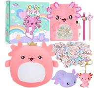 Axolotl Gifts for Girls Age 5-12, Plush Axolotl Toy with Secret Diary, Lock & Keys, Pen, Stickers, Keychain, Birthday Gifts for Kids, Cute Axolotl Journal Set