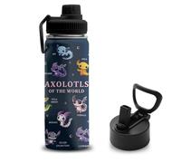 Axolotl Gifts for Girls Boys, 18 oz Stainless Steel Water Bottle with 2 Lids, Insulated Water Bottle with Straw, Axolotl Cup for Travel Sports Outdoor, Birthday Christmas Gifts (1pcs)
