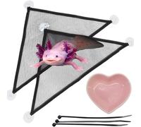 Axolotl Hammock for Aquarium and Ceramic Feeding Dish, Axolotl Hammock, Reptile Triangle Hammocks with Tray Feeder, Axolotls Accessories for Tank, Bearded Dragon Tank Accessories (Black, M)