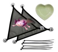 Axolotl Hammock for Aquarium and Ceramic Feeding Dish (Black, S)
