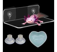 Axolotl Hammock Ledge for Aquarium and Feeding Dish, Axolotl Hammock with Ceramic Tray Feeder Bowl, Axolotls Accessories for Tank, Bearded Dragon Tank Accessories (Blue, 7.8x3.9in)