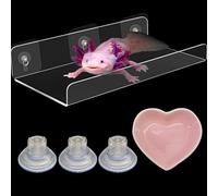 Axolotl Hammock Ledge for Aquarium Tank Accessories and Feeding Dish, Axolotl Hammock with Ceramic Tray Feeder Bowl, Axolotls Accessories for Tank, Bearded Dragon Reptiles Supplies (Pink, 12x6 in)