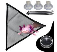 Axolotl Hammock Tank Accessories Aquarium Decor, Axolotl Hammock With Feeding Dish, Aquarium Resting Spot Food Bowl Feeder, Mesh Reptile Hammocks Lounger Ladder, Bearded Dragon Accessories (Black, S)