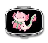 Axolotl Holding A Present Travel Pill Organizer with Mirror
