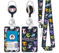 Axolotl ID Badge Holder with Lanyards, Cute Lanyards with Retractable Reel Clip and Keychain, Teacher Lanyard with Id Holder with Name Tag, Salamander Identity Card Protector for Nurse Student