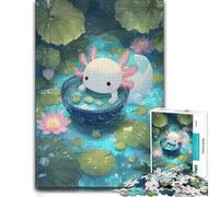 Axolotl in Lotus Pond Adult Jigsaw Puzzle 1000pcs (52x38cm) | A gift idea for puzzle lovers for cosy indoor days for a quiet indoor challenge.