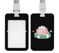 Axolotl Japanese Rice Cakes Fashion ID Badge Holder Sliding Vertical Name Tag Card Protector with Lanyard