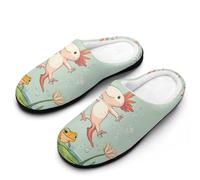 Axolotl Jumping over Lily Pads Mens Slipper Slip On Winter Warm House Slippers Shoes Indoor Outdoor