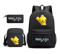 Axolotl Kids Wobbly Life Backpack Shoulder Bag Pencil Case 3PCS Set Boys Wobbly Life Casual Daypacks (Black,3pcs)