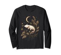 Axolotl Lover Dark Botanical Celestial Crescent Moon Long Sleeve T-Shirt