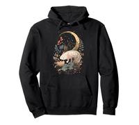 Axolotl Lover Dark Botanical Celestial Crescent Moon Pullover Hoodie