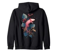 Axolotl Lover Dark Botanical Celestial Crescent Moon Zip Hoodie