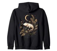 Axolotl Lover Dark Botanical Celestial Crescent Moon Zip Hoodie